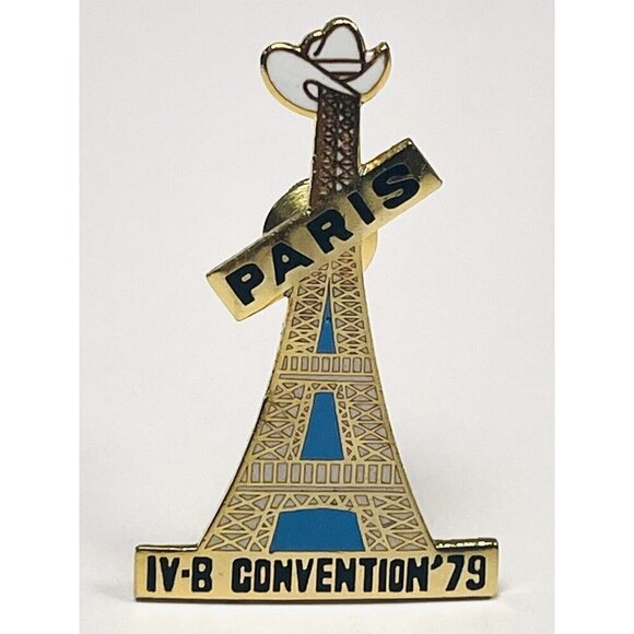 VTG 2" Goldtone Enamel Eiffel Tower Paris IV-B WIPO Convention 1979 PINBACK Pin - Picture 1 of 2